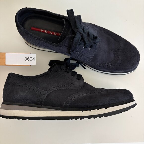 PRADA Suede Lasercut Accents Sneaker Mens 8 Black - Picture 11 of 11